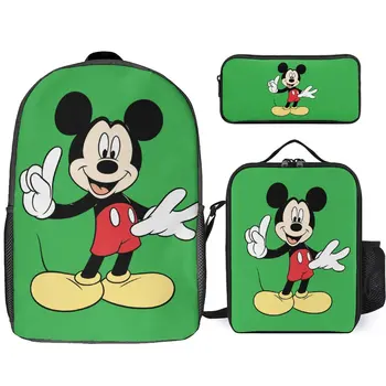 Рюкзак мечты фаната Disney с милым рисунком сумки на заказ из трех частей с 3D-принтом, сумка для ежедневного ланча, пенал для карандашей