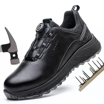 Защитная обувь С защитой от проколов, обувь со стальным носком, рабочие ботинки, Мужская и женская Рабочая защитная обувь с поворотной пряжкой, кожа