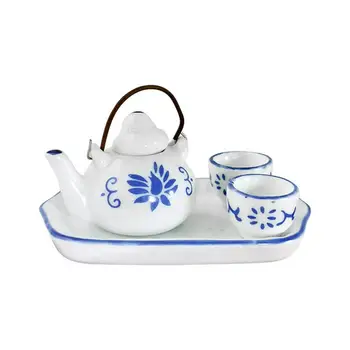 Керамическая форма для чая Миниатюрный керамический чайный сервиз Украшение для кукольного домика Блюдце Чайник Чайные чашки фигурки Мини имитация игры с едой