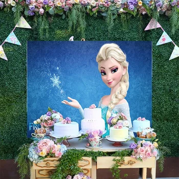 Disney Frozen Elsa Girls Princess Мультфильм Снежинка Синий фон для фотографий Новорожденный ребенок С Днем рождения Фоны Баннер