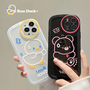 Цветной мультяшный прозрачный Чехол Для Телефона running duck running bear Для iphone 14 13 12 11ProMax X XR XSMAX 7 8Plus TPU Case Cover