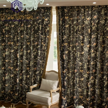 Французские шторы для гостиной, столовой, спальни, Романтическое плавающее окно от пола до потолка с черным принтом