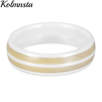 Kolmnsta 6 мм Керамические кольца для женщин белого цвета с двойной канавкой, с капающим клеем, Дизайнерское кольцо на палец, свадебные украшения для помолвки