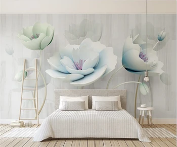 Настройте цветочные обои любого размера, новые 3D обои с объемным тиснением в виде цветка, синие обои для спальни, свадебной комнаты, обои для стен