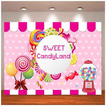Candyland Sweet Shop Фон Розовая девушка С Днем Рождения Принцесса Детский душ Декор для вечеринки с конфетным тортом Баннер Фон для фотосъемки