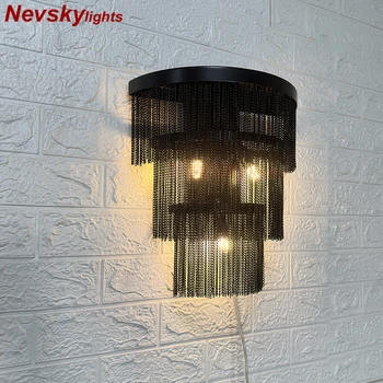 Настенные светильники с кисточками, настенные светильники для гостиной с черной бахромой, бра для спальни в стиле лофт, декоративное ретро длинное настенное освещение, лестница