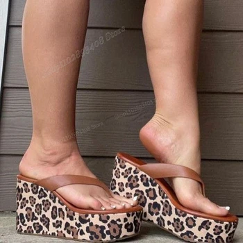 Тапочки на платформе с леопардовым узором, шлепанцы, Удобная женская обувь без застежки 2024, модные, сексуальные Zapatos Para Mujere