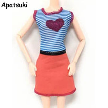 Повседневная одежда, одежда для кукол Барби, короткое платье в голубую полоску с сердечками, кукольная одежда для кукольного домика Барби, платья для куклы BJD 1: 6