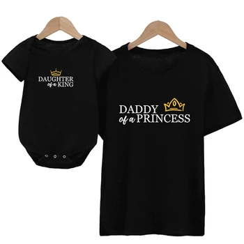 Семейный образ, одежда с принтом папы и дочки, одежда короля и принцессы, летняя модная футболка, одежда для маленьких девочек, одинаковые наряды для семьи