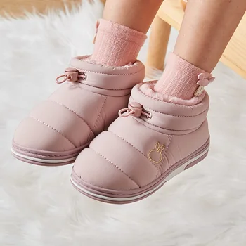 Зимние ботинки для маленьких девочек; Обувь на плоском каблуке; плюшевая детская домашняя обувь; нескользящая обувь для маленьких девочек;