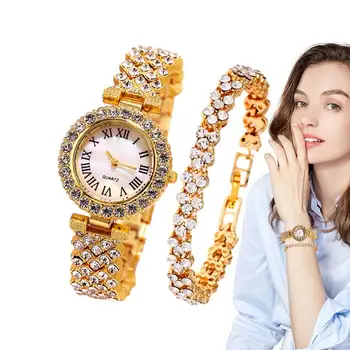 Часы из розового золота, простые повседневные наручные часы со стразами для мужчин, идеальное украшение и практичный инструмент синхронизации для женщин, мужчин Для