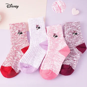 4 пары носков из аниме Kawaii Disney, милый мультфильм Микки Мауса и Минни Маус, Мягкий удобный хлопок, Повседневные Универсальные подарки для детей
