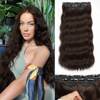 Наращивание волос MONIXI Synthetic Black Fish Line, длинная Волнистая невидимая проволочная заколка в волосах для женщин, натуральный повседневный шиньон