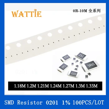 SMD резистор 0201 1% 1,18 М 1,2 М 1,21 М 1,24 М 1,27 М 1,3 М 1,33 М 100 шт./лот микросхемные резисторы 1/20 Вт 0,6 мм *0,3 мм