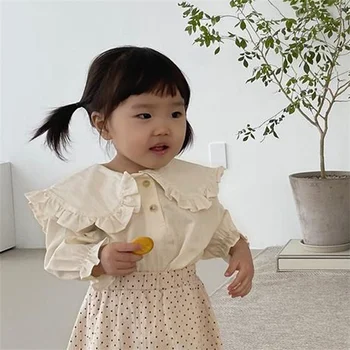 Детская блузка для девочек, куртка, верхняя одежда 2023 года, весенне-осенний топ цвета хаки, пляжные рубашки, хлопковая одежда для малышей, детская одежда для малышей