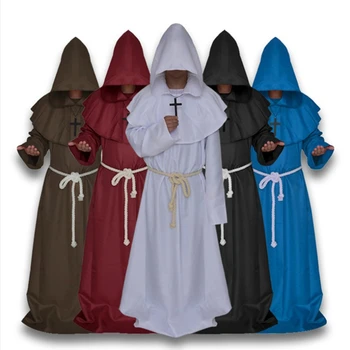 Средневековая ряса монаха с капюшоном-накидка священника эпохи Возрождения, монашеский плащ-туника, костюм для костюмированной вечеринки на Хэллоуин, размер Унисекс