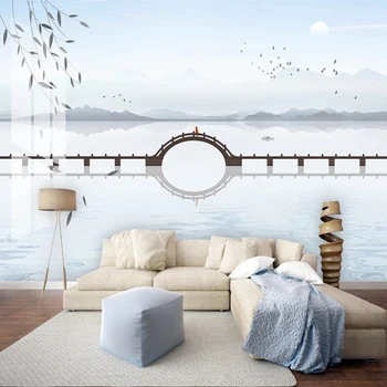 Изготовленная на заказ фотообоя в китайском стиле с пейзажным мостом, фотообои для гостиной, настенная роспись на заднем плане, 3D домашний декор