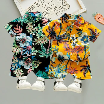 Одежда для маленьких мальчиков от 0 до 5 лет Летняя Новая пляжная мода, детские костюмы, Одежда для мальчиков, рубашки с принтом, Шорты с короткими рукавами, двойка для мальчиков