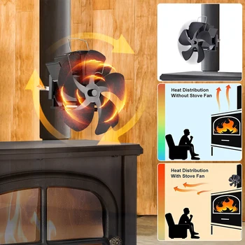 5-лопастный настенный вентилятор для камина, бесшумный вентилятор для печи безопасного горения, эффективное распределение тепла для домашних дров