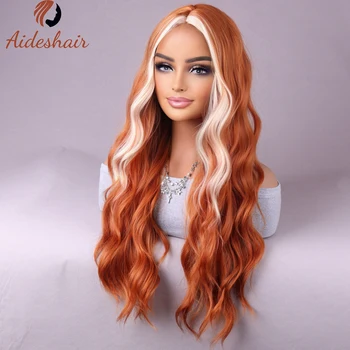 Европейско-американский парик с оранжево-золотыми градиентными волосами, женский длинный кудрявый волнистый синтетический парик для ежедневного использования на вечеринках