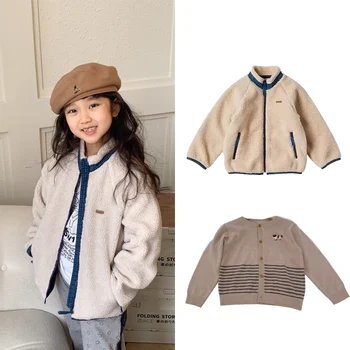детская флисовая куртка 2023 новый зимний модный японский бренд для девочек и мальчиков, милая верхняя одежда, топы, одежда