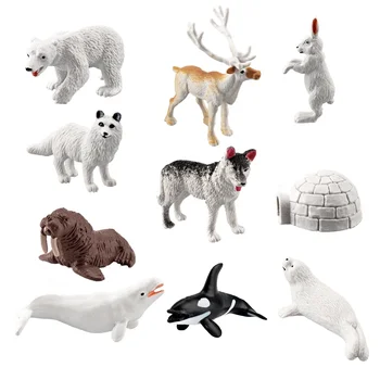 Имитация твердых мини-фигурок животных Белый Медведь Песец Тюлень Морж Кит Фигурки Северного оленя Модель Обучающая игрушка для ребенка