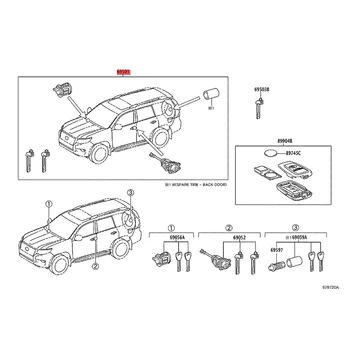 Цилиндр замка зажигания автомобиля Цилиндр дверного замка в сборе Серебристый для Toyota Land Cruiser Prado 2010-2019