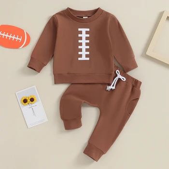Футбольная форма для новорожденных мальчиков, коричневая толстовка с длинным рукавом, Брюки, осенне-зимняя одежда из 2 предметов