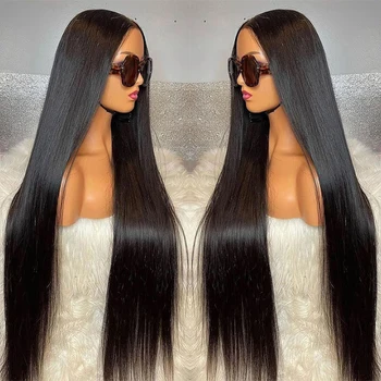 40-дюймовый прямой парик из человеческих волос, предварительно выщипанный бесклеевой парик 13X6, кружевной парик спереди, 180% Плотность, HD Прозрачный прямой парик для женщин