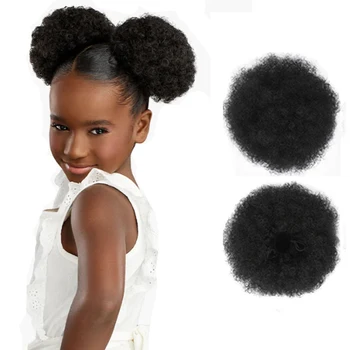 Синтетический пучок для волос Afro Puff, завязанный на шнурке в виде конского хвоста, 6-дюймовые Короткие шиньоны для наращивания волос Afro Kinky для девочек и чернокожих женщин