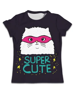 Детские футболки для мальчиков, детская одежда, черная футболка для девочек, одежда для мальчиков с героями мультфильмов для девочек от 3 до 12 лет, супер милый кот для девочек