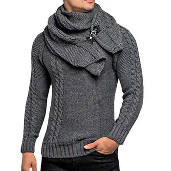 Мужская одежда, Тонкий свитер с длинными рукавами и круглым вырезом, пуловер со съемной кожаной пряжкой, Harajuku, Мужской свитер оверсайз