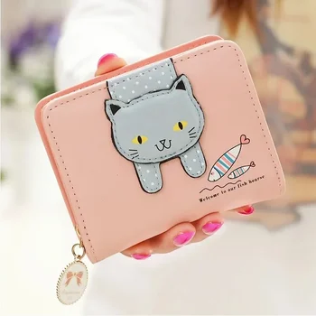 Новый взрывной женский кошелек, короткая сумка для карт, милая студенческая сумочка на молнии с принтом кота из мультфильма, портмоне для девочек в стиле ретро