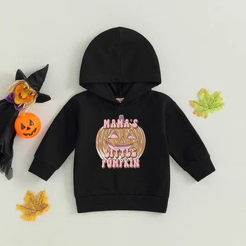 Толстовки с капюшоном на Хэллоуин для маленьких мальчиков, пуловеры с буквенным принтом тыквы, топы, весенне-осенняя одежда для мальчиков