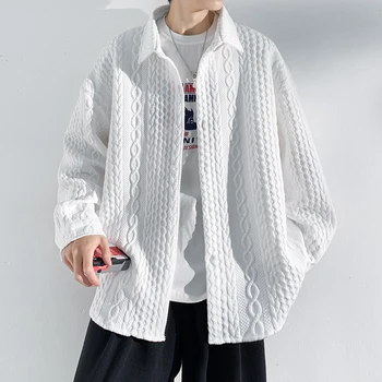 Высококачественная рубашка в полоску, мужская весенне-осенняя нишевая дизайнерская плиссированная свободная повседневная рубашка с длинными рукавами, молодежная куртка 4XL 5XL