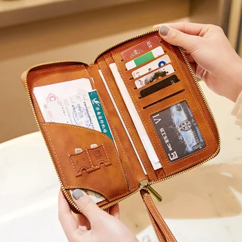 Длинный Кошелек Для хранения документов, авиабилетов, мобильного телефона, многофункциональная сумка для паспорта на молнии