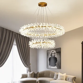 Подвесная люстра из цветочного хрусталя, роскошная лампа для украшения гостиной, 60 80 100 см, кольца для подвешивания