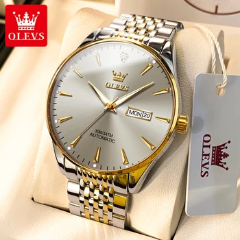 OLEVS Мужские часы люксового бренда, автоматические механические наручные часы для мужчин, двойной календарь, минималистичные деловые модные мужские часы 2023