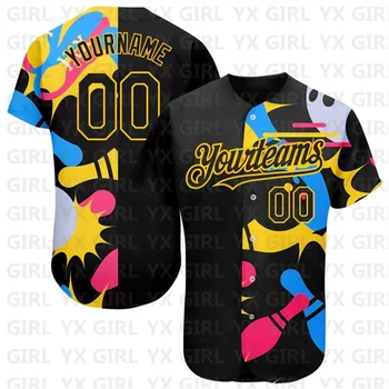 Изготовленный на Заказ Черно-Желтый 3D Узор Дизайн Боулинг Аутентичная Бейсбольная Майка Мужская Женская рубашка Повседневные рубашки