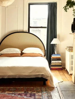 Кровать из массива ясеня ротанга 1,5 м, винтажная двуспальная кровать из ротанга, главная спальня 1,8 м