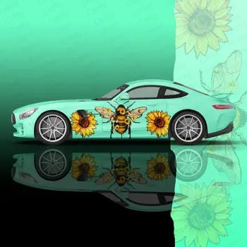 Наклейка на кузов автомобиля с пчелами и подсолнухами, Виниловая наклейка на боковую сторону автомобиля Itasha, наклейка на кузов, наклейка для декора автомобиля, наклейка для автомобиля, защитная пленка для автомобиля