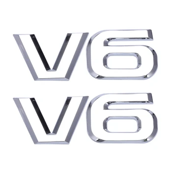 2X серебристых металлических V6, наклейка, значок /эмблема автомобиля