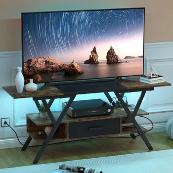 65-дюймовая подставка для телевизора со светодиодной подсветкой, игровой телевизионный столик в развлекательном центре с розетками, мультимедийная консоль до 65 дюймов для гостиной