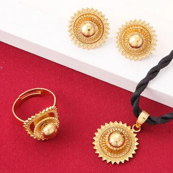 Традиционные Африканские Наборы свадебных украшений Joias Ouro 24K Gold Abyssinia Jewelry