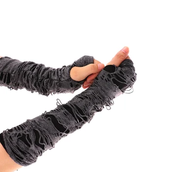 1 пара длинных кожаных перчаток со сломанным разрезом, сексуальные готические перчатки без пальцев, перчатки для декора с рваными дырками на Хэллоуин, перчатки для косплея, перчатки для взрослых