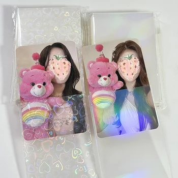 50 шт. /упак. Лазерная фотокарточка Kpop Idol с блестящим сердечком, рукава для фотокарточек, Защитная сумка для хранения фотокарточек