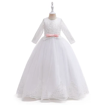 Элегантное белое платье подружки невесты для девочек, вечернее платье с бантом, свадьба для первого причастия, принцесса для выпускного вечера, детские праздничные платья для девочек, вечерний костюм