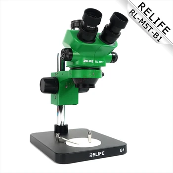 Тринокулярный Микроскоп RELIFE RL-M5T-B1 HD Стерео 0,7-5-Кратный Непрерывный Зум Фокусировка Черно-Белый Лоток 3 Глаза Обнаружение Инструмент Для Ремонта