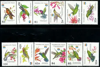 12 шт., Гренадины, 1992, птицы и цветы, штампы с животными, настоящий оригинал, коллекция в хорошем состоянии, почтовая марка