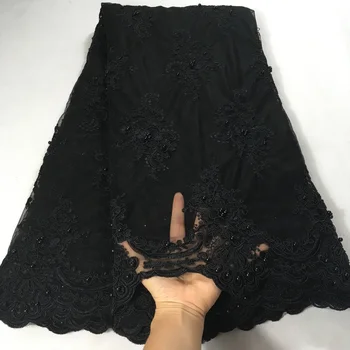 черно-белая африканская кружевная ткань 2022 высококачественная кружевная французская сетчатая ткань из бисера нигерийские швейцарские кружевные ткани для платья K-W006A